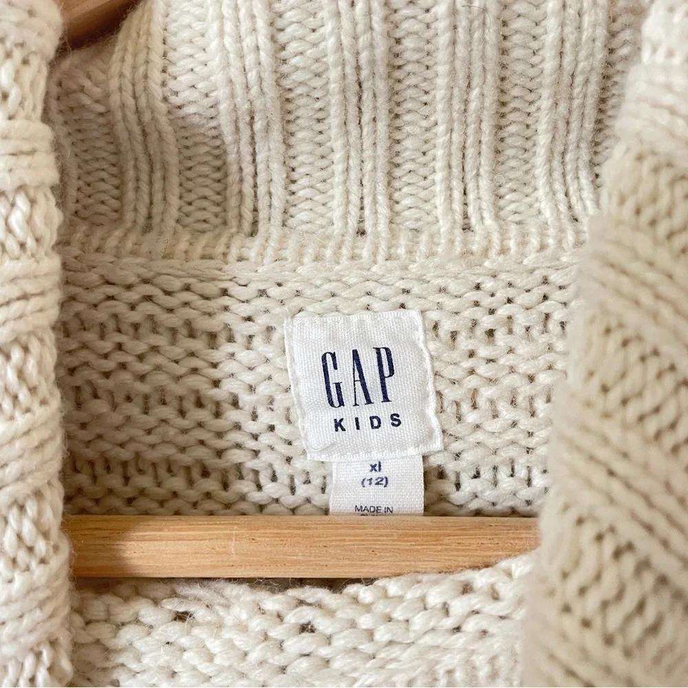 Gap Kids Girl’s Wool Turtleneck Cable Knit Poncho Cape Off-White Cream XL 12